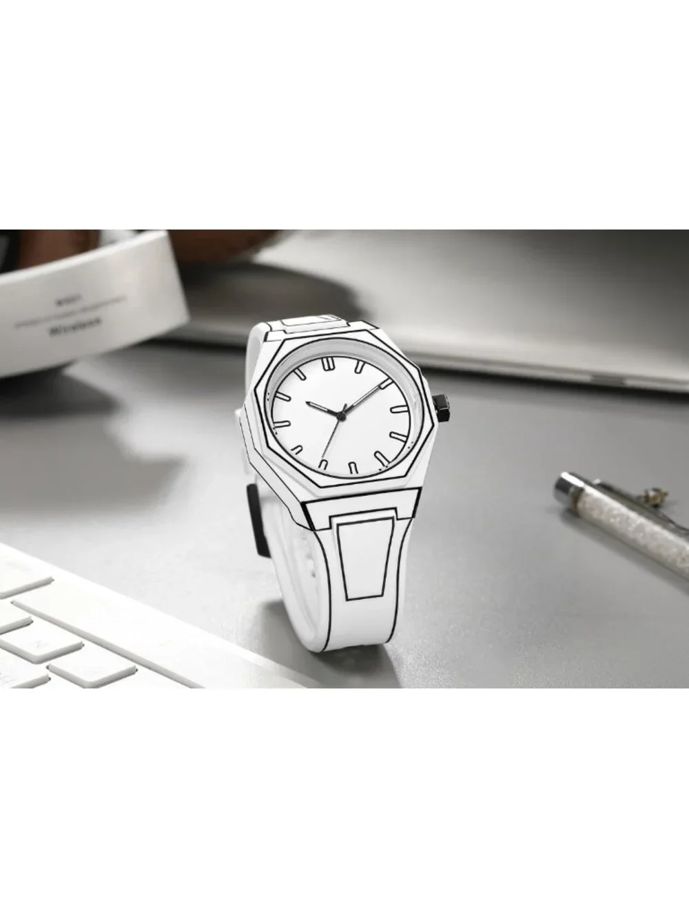 Stylish Minimalist Black & White Anime Sketch Sports Watch - Quartz Fashion